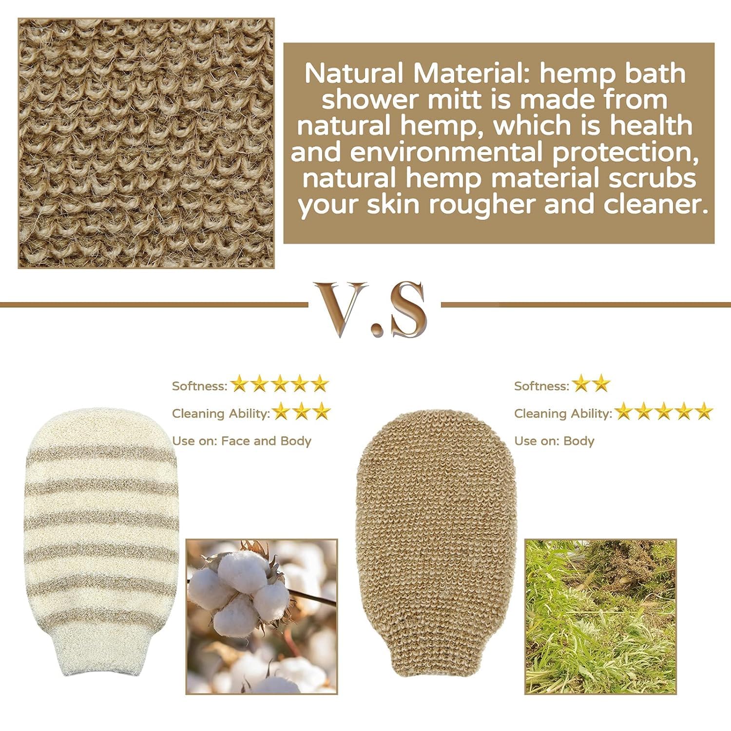 Eco Friendly Natural Hemp Exfoliating Bath Mitt Glove 