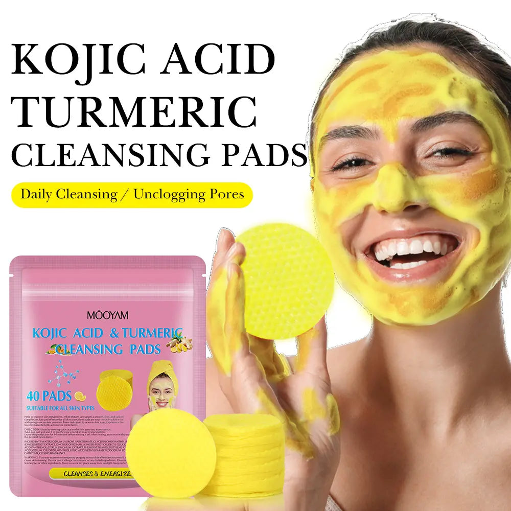 Turmeric Kojic Acid Lemon Deep Cleansing Pads Smoothing Natural Skin Care (Pack of 2) 40Pads/Bag